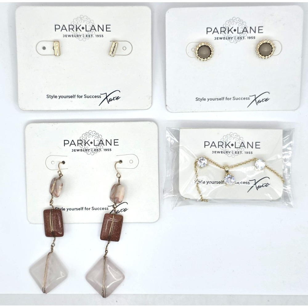 Park Lane Earrings Lot 4 Pairs Studs Dangle Gold Tone Rose Quartz Fashion Autumn
